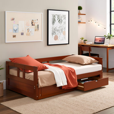 Bechtold Melody Extendable Daybed Frame with Trundle and Storage Drawers, Brazilian Pine Wood King-Size Bed for Kids Bedroom Furniture, 400 Pound Capa