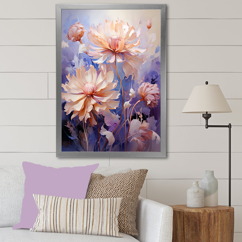 Bleu et mauve, symphonie de bleuets sur toile, Cadre simple argenté, H 20 po x l 12 po x P 1 po