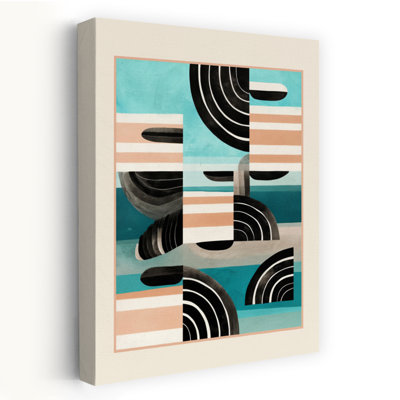 «Serene Geometric Seascape Abstract» audacieux, paysage côtier contemporain, art mural