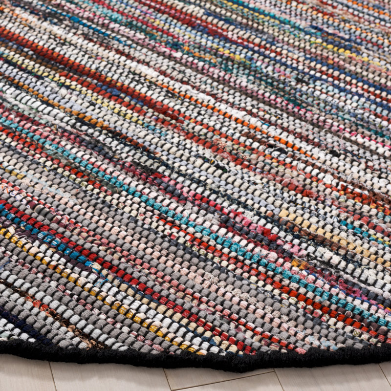Karlhans Hand Woven Denim/Cotton Rug in Black/Pink, Round 6'