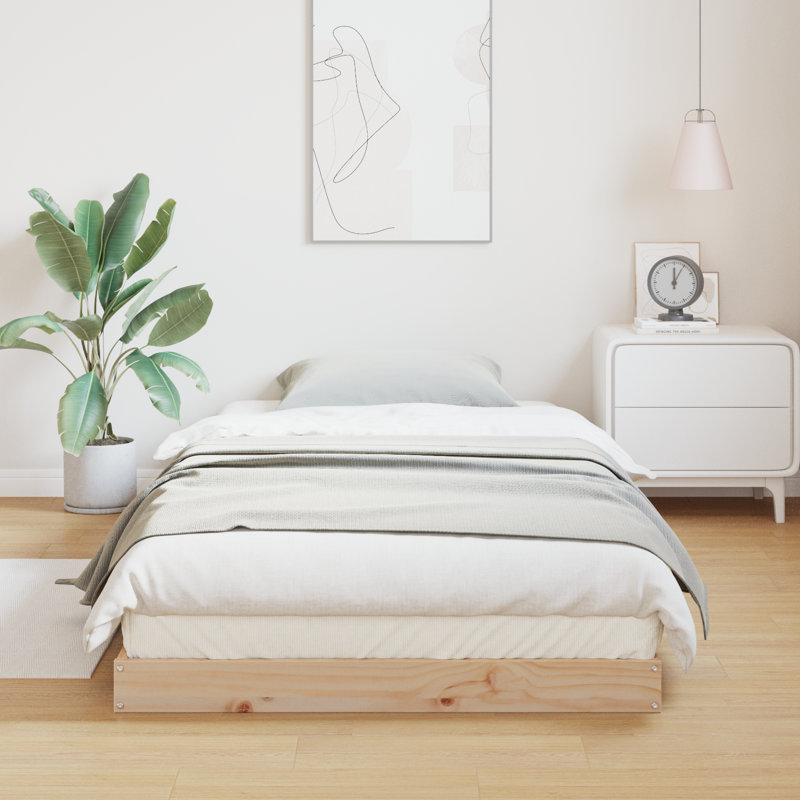Floor Bed Frame Solid Pine Wood, European Single (90 x 200 cm), White