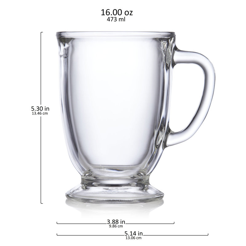 Libbey Kona Glass Coffee Mugs, 16-ounce