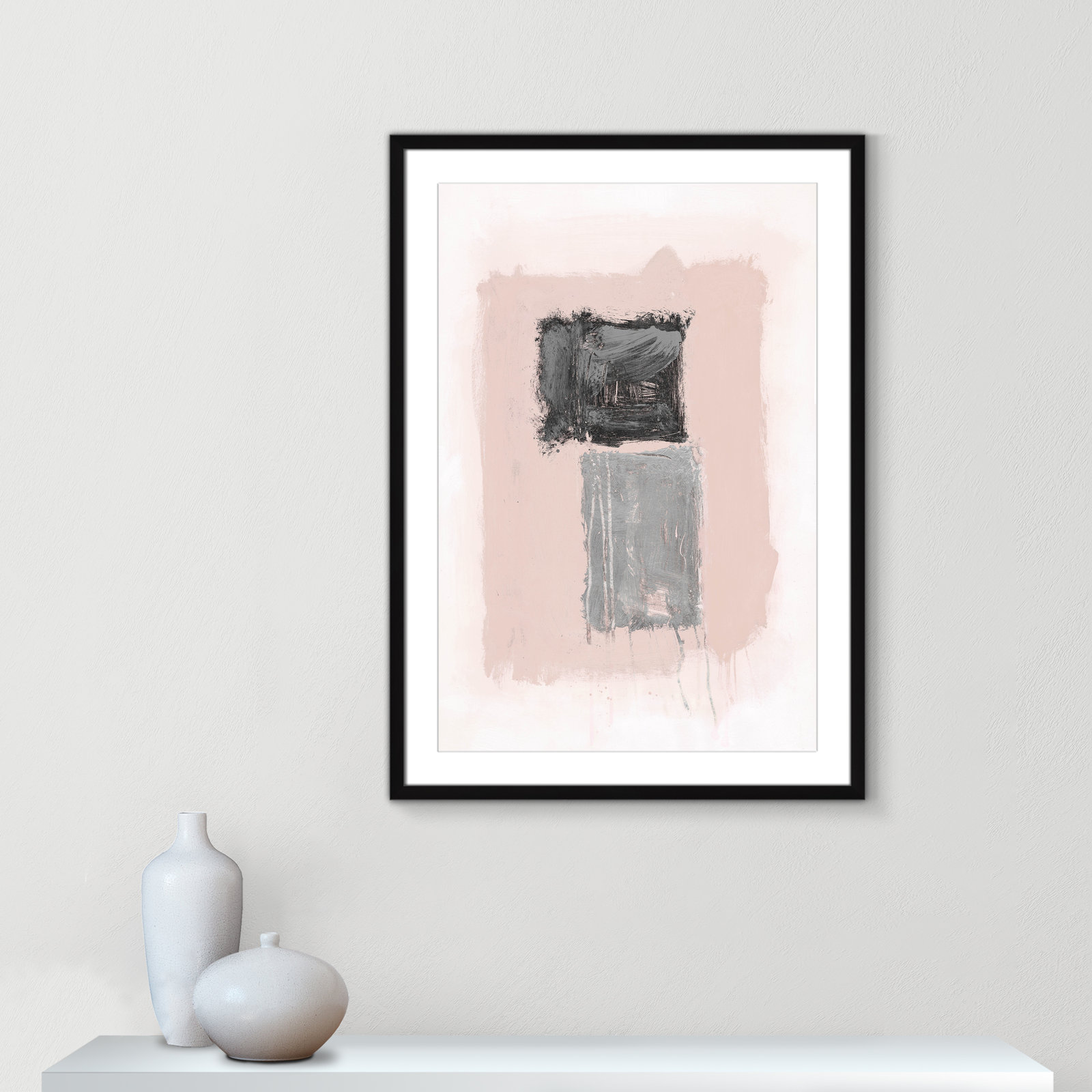 Pink, Black and Silver Shimmer II Print, 35.5" H x 25.5" W x 1.25" D, Black Matted Picture Framed