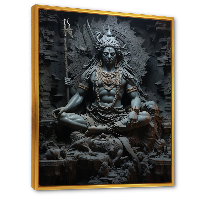 Hindouisme Shivas Somber ardoise encadrée sur toile, H 44 po x l 34 po x P 1,5 po, Cadre flottant doré