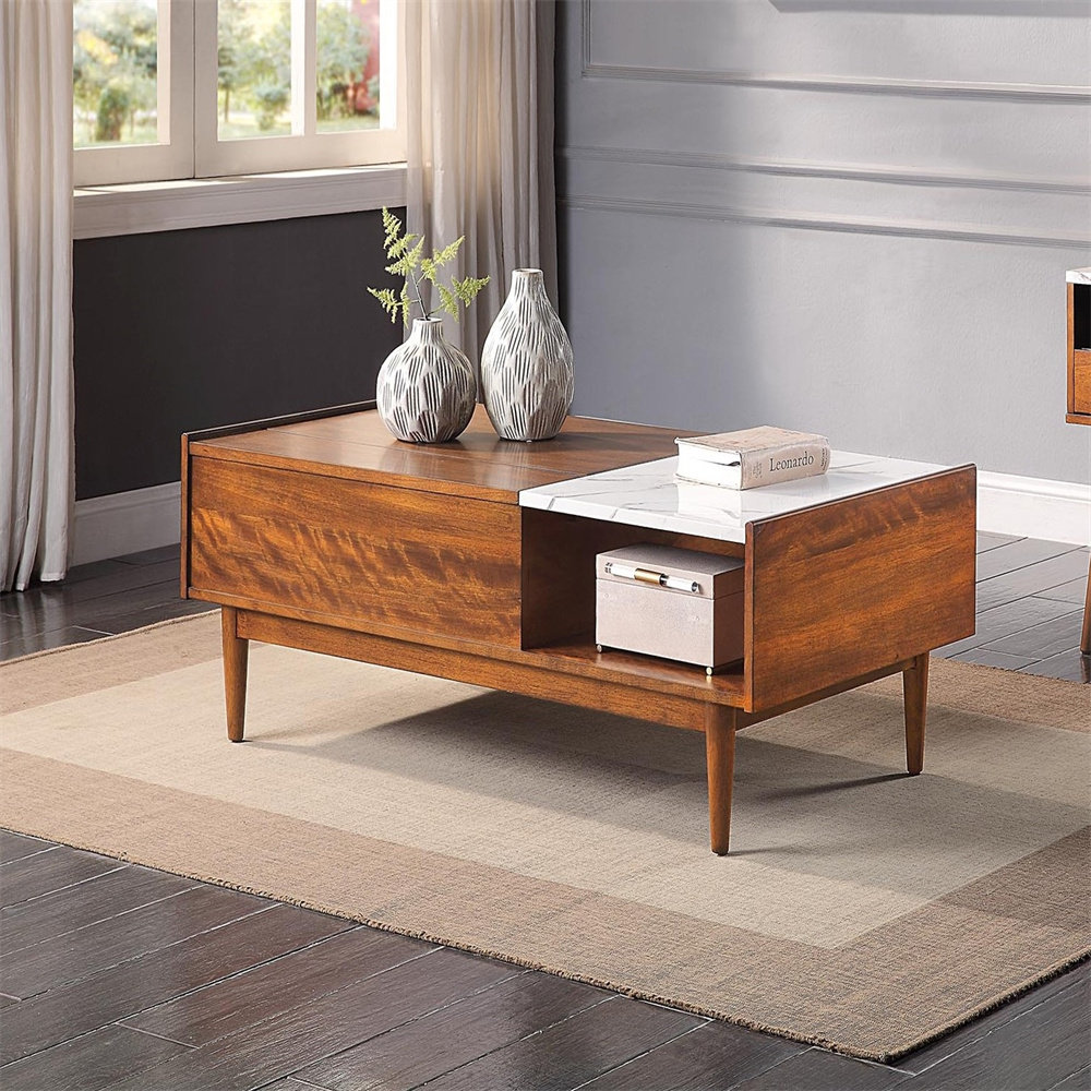 Corrigan Studio® Kriday Lift Top Coffee Table With Faux Marble Top ...