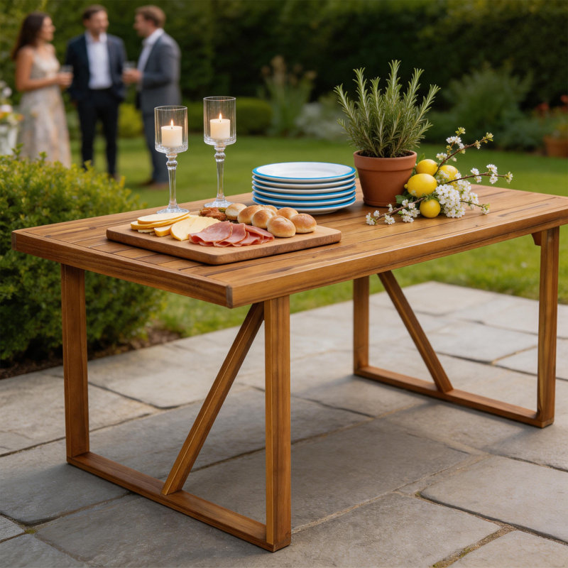 Table de salle à manger d'extérieur 67 po en bois d'acacia, table de patio pour 4 à 6 personnes