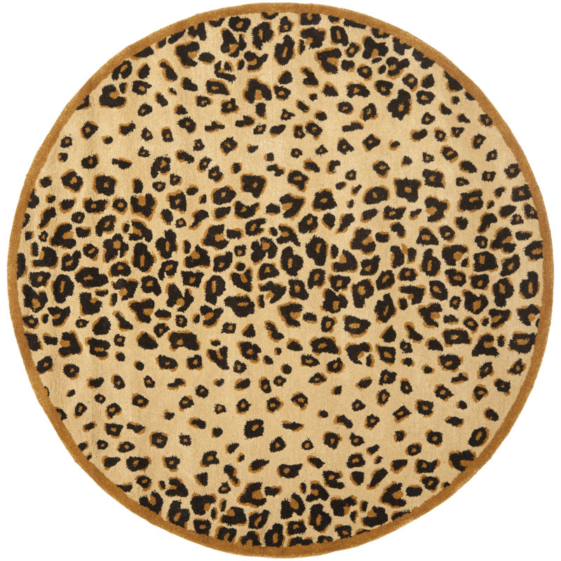 Jamon Martha Stewart Hand Tufted Wool/Viscose Animal Print Rug in Tan, Round 6'