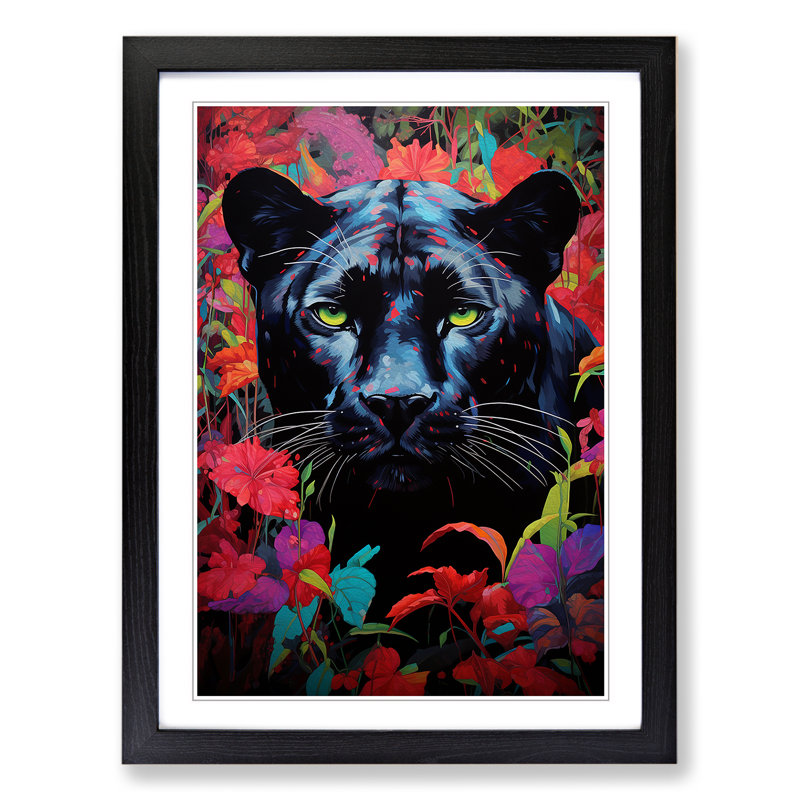 Panther Colour Field - Single Picture Frame Print on Wood, 64cm H x 46cm W x 2cm D, Black 