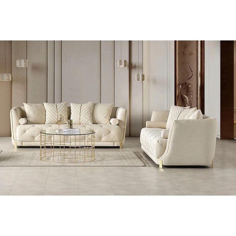 Ensemble de salon 2 pièces Hyson, Chenille blanc cassé