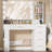 Vanity Desk with Large HD Mirror, Makeup Vanity with Led Lights, Dressing Table with Power Strip, 6 Storage Shelves, 5 Drawers and Side Open Storage, Simple, White