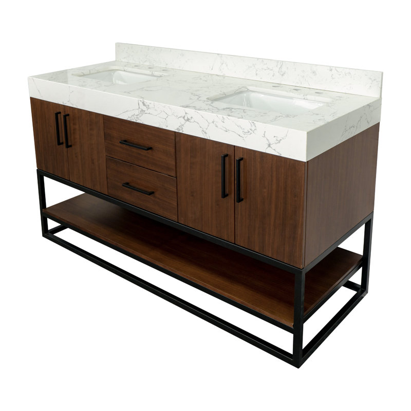 Kaysha 60" Double Bathroom Vanity, Walnut