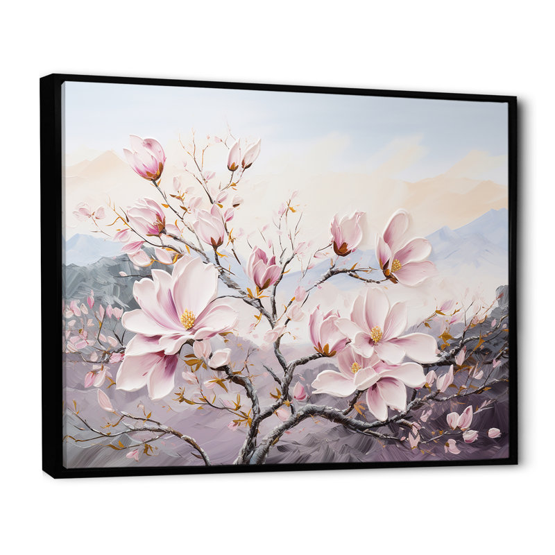 Fleurs de magnolia roses II sur toile, H 30 po x l 40 po x P 1,5 po, Cadre flottant noir