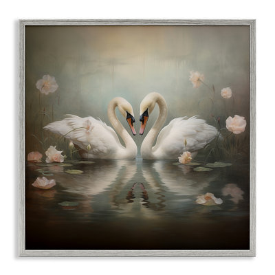 Cygnes romantiques dans un étang floral, estampe numérique, design par Arlington Prints