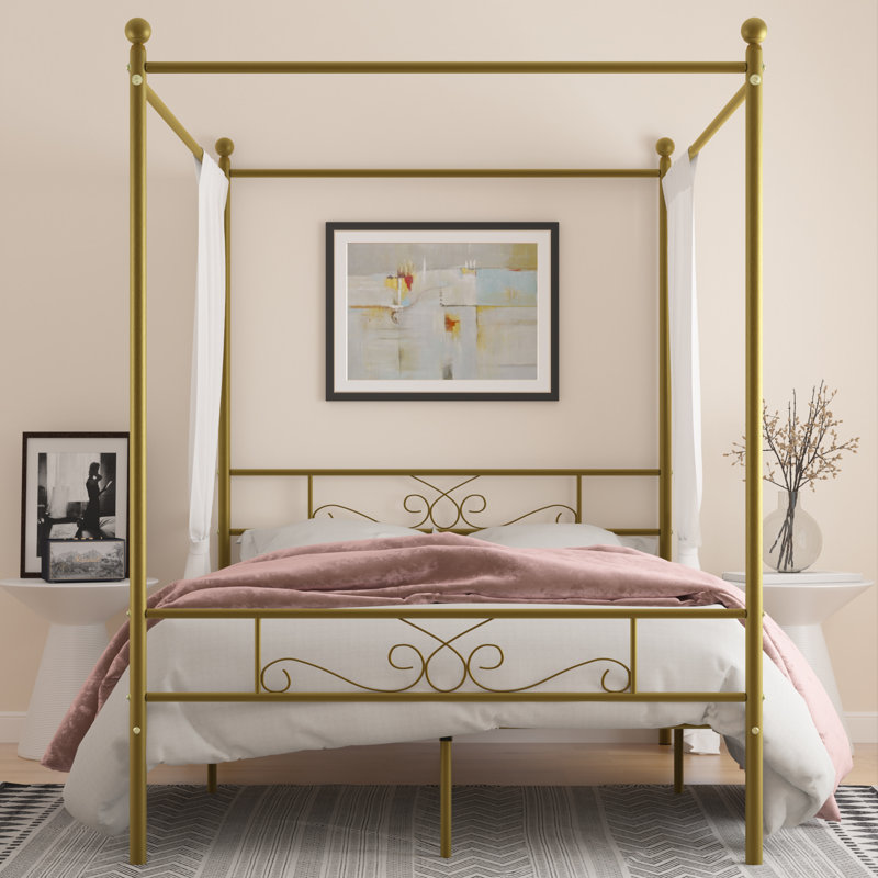 Alex-Jay Metal Canopy Bed, Queen, Gold