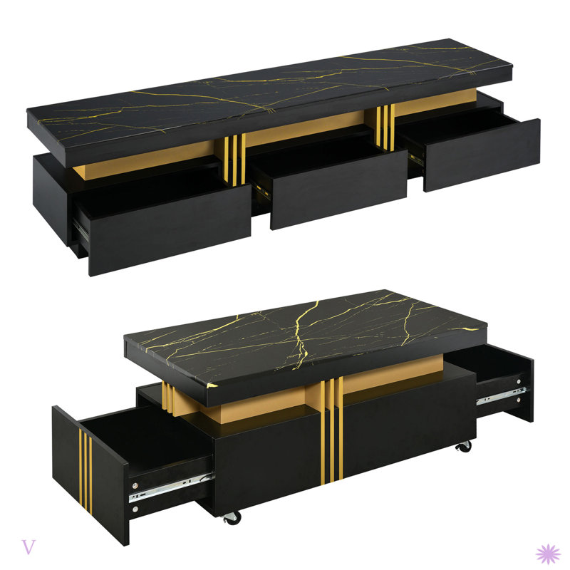 Meuble télé et table basse de luxe moderne pour le salon, Noir et or