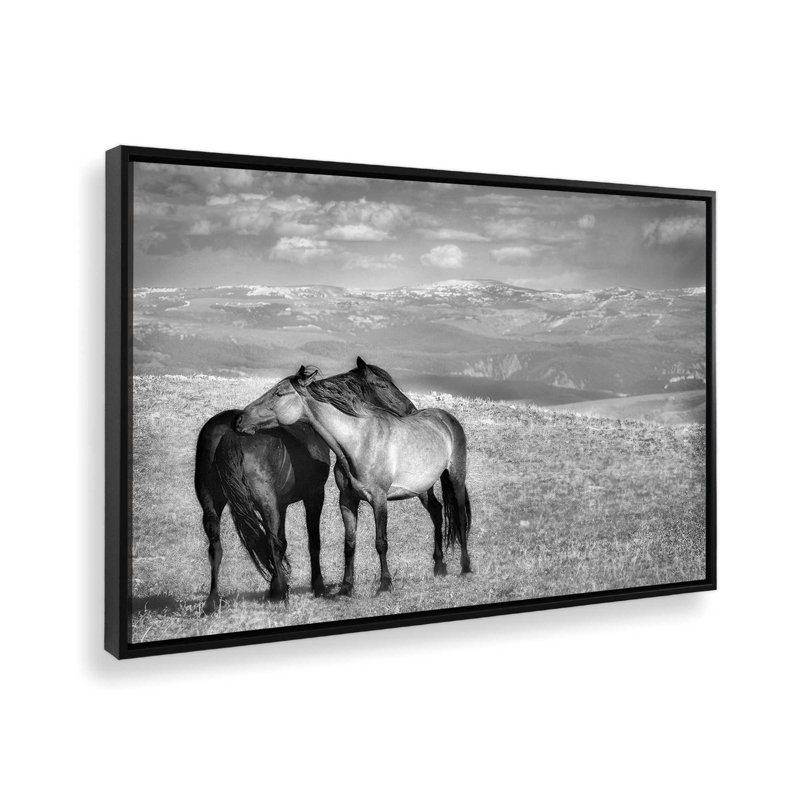 Équitation, reproduction sur toile, Cadre flottant noir satiné, H 32,75 po x l 48,75 po x P 1,75 po