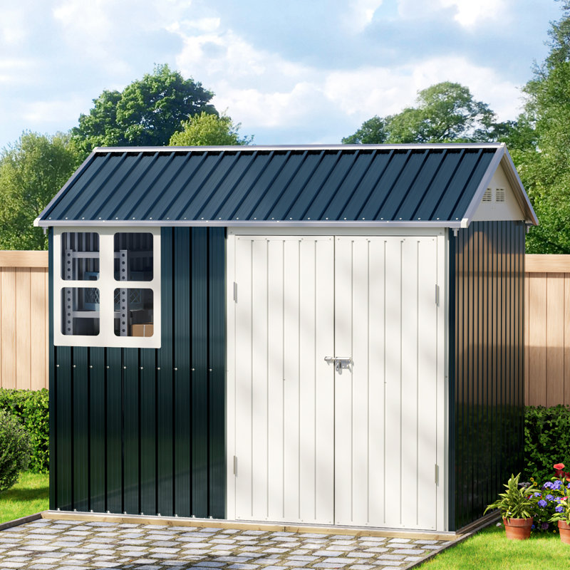 8 x 6 FT Outdoor Steel Storage Shed with Lockable Doors and Window, perfect for Garden, Backyard  and Patio Storage