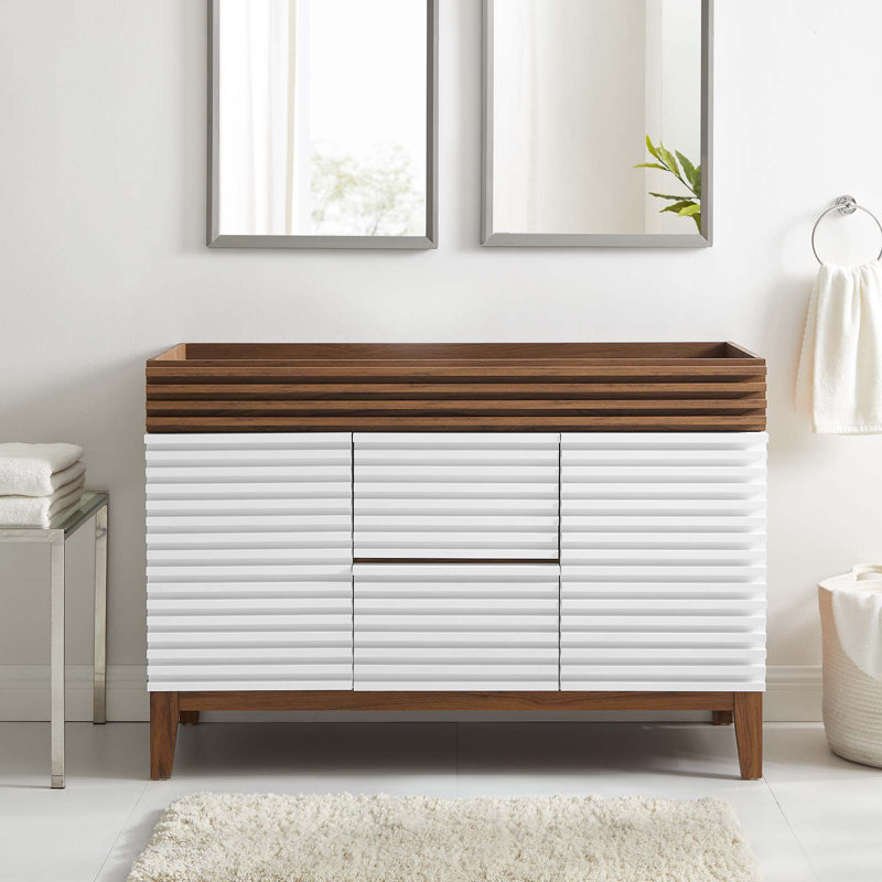 Render 47" White Walnut Mid-Century Modern Bathroom Vanity Base