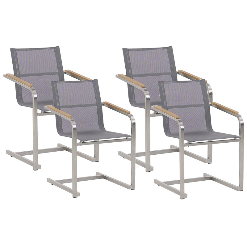 Klothilde Stacking Patio Dining Armchair with Cushion, Grey