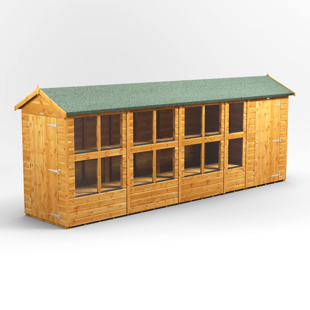 Power Apex Potting Shed Combi 18x4 - Brown - 4ft Side Store - Heavy Duty Timber - Toughened Glass - 10 Year Guarantee - Image 2