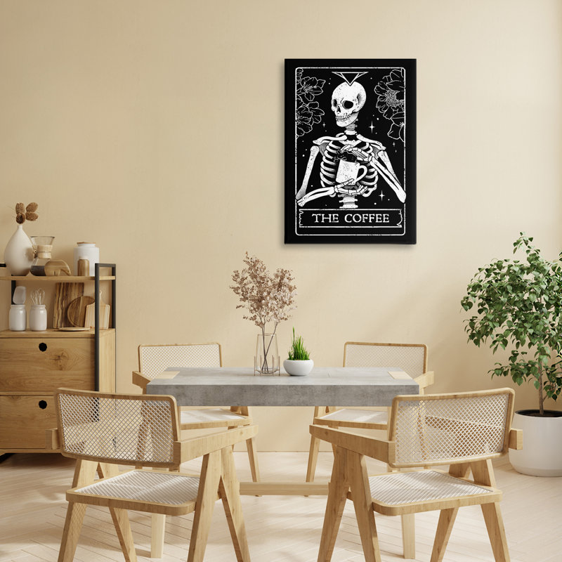 Toile de tarot squelette The Coffee, design par EduEly Designs, H 24 po x l 16 po