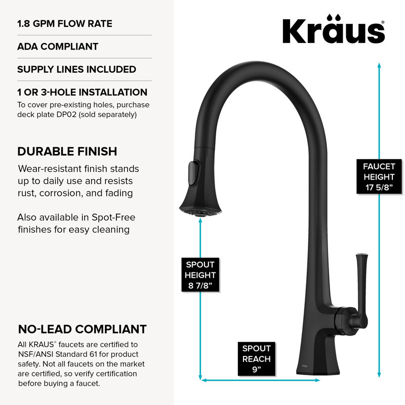 KRAUS Savan 2-Function Single Handle Pull Down Kitchen Faucet in Matte Black, Matte Black