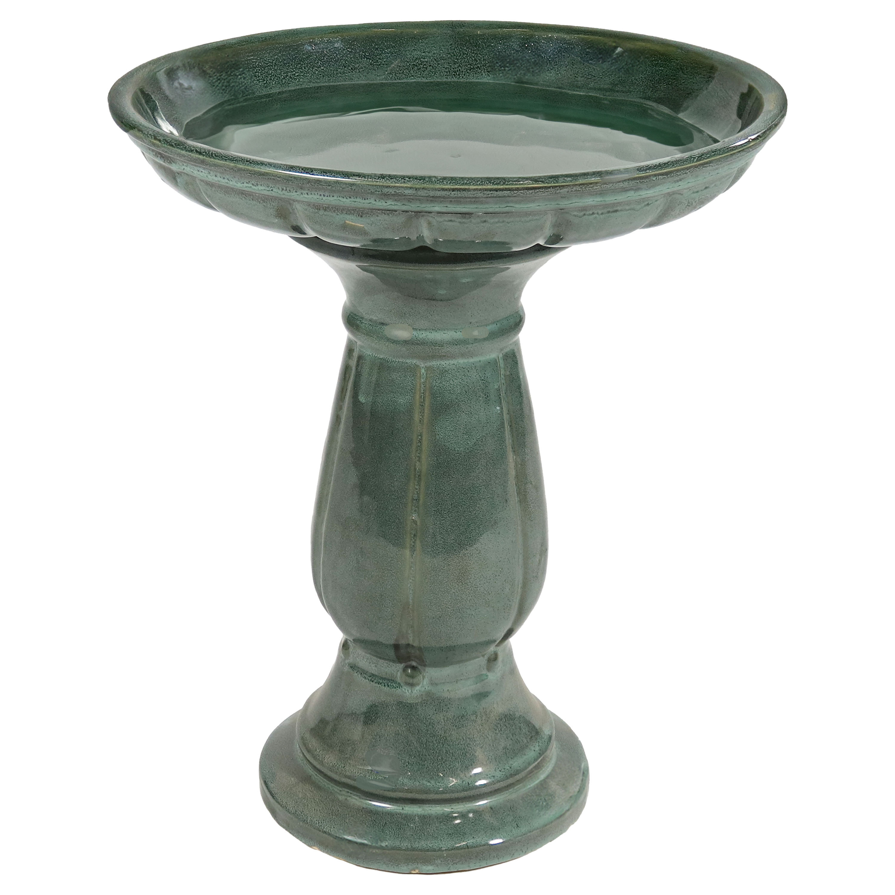 Lark Manor™ Aubriela Freestanding Ceramic Outdoor Bird Bath, UV-Resistant Green Mist Finish & Reviews | Wayfair