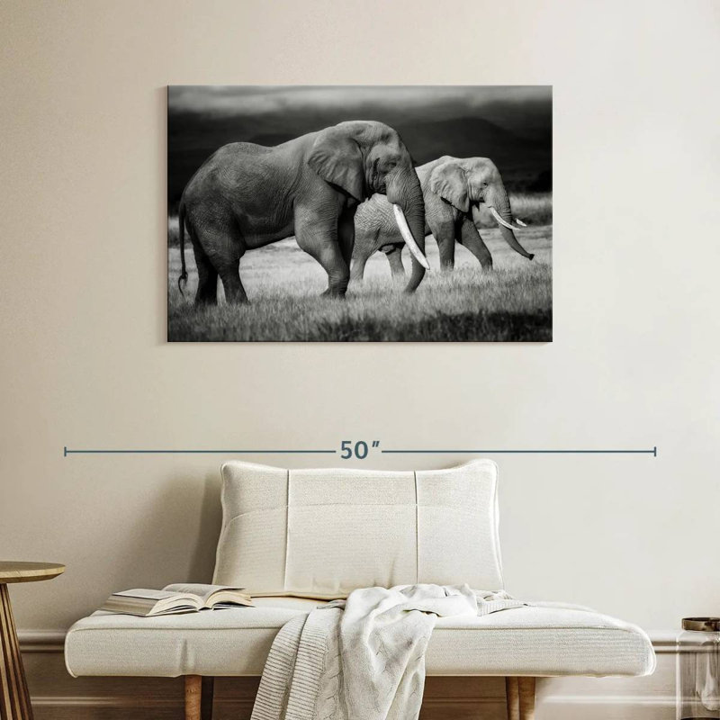 Grazing Kenyan Elephants, 26" H x 39" W