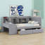 Lit de jour rembourré avec tiroirs, tablettes, armoires rabattables et table d'appoint-421722462