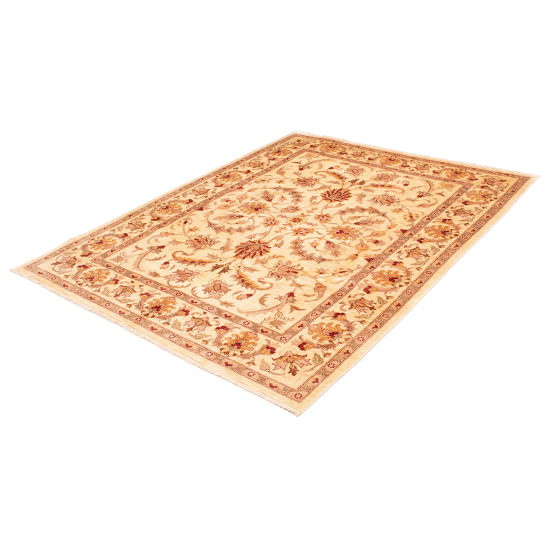 Tapis beige / brun en laine noué à la main de conception unique 9 pi x 11 pi 6 po Chobi