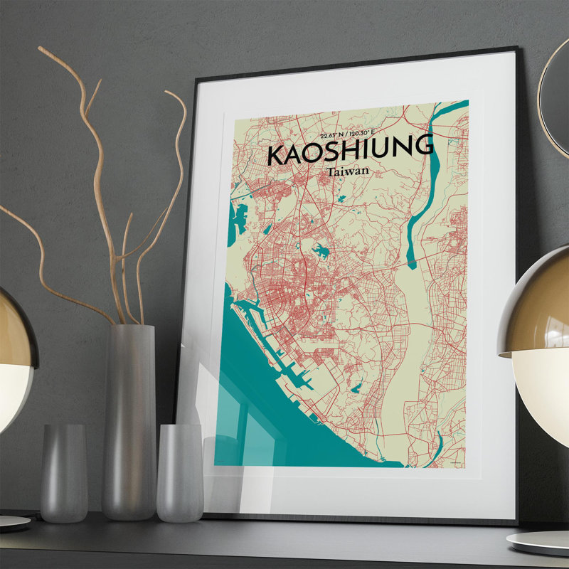 Kaoshiung City Map In Tricolour - No Frame Print, 36cm H x 24cm W x 0.05cm D