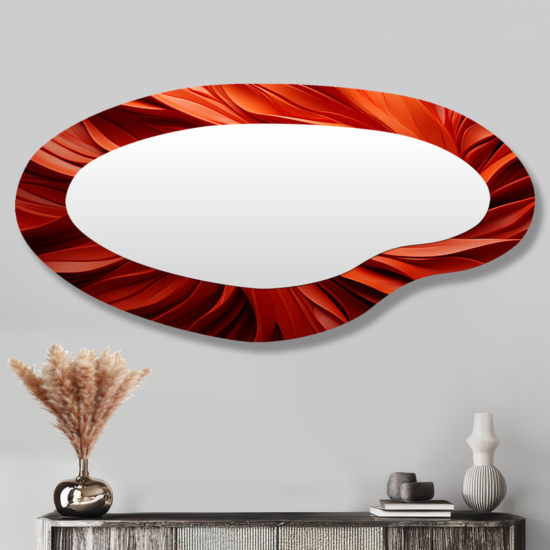 Miroir mural irrégulier abstrait orange et rouge