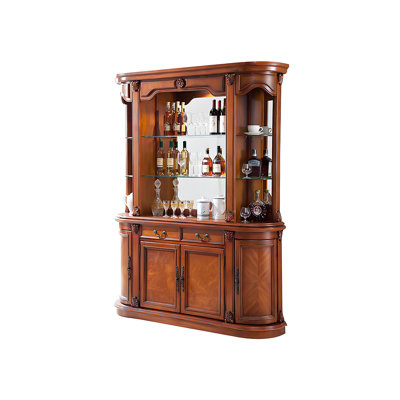 55.12"American-style brown glass-encased solid wood wine cabinet