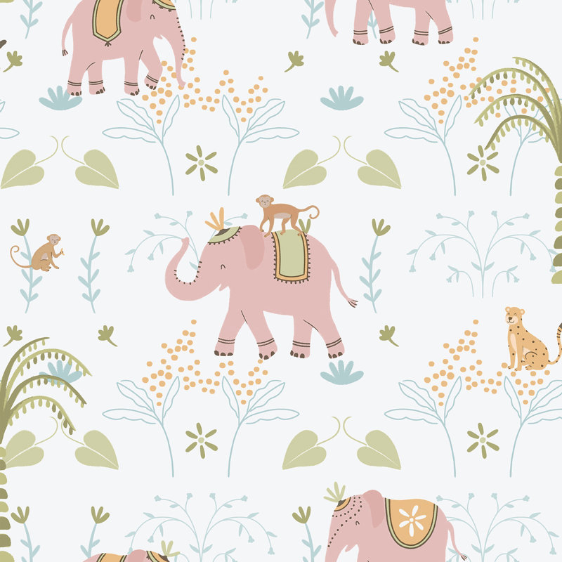 Bambino Collection Elefun Jungle Wallpaper Roll, Pink
