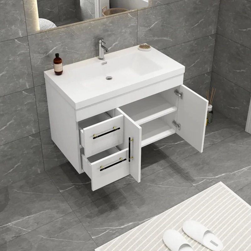 35.44'' Single Bathroom Vanity with Top, Glossy White