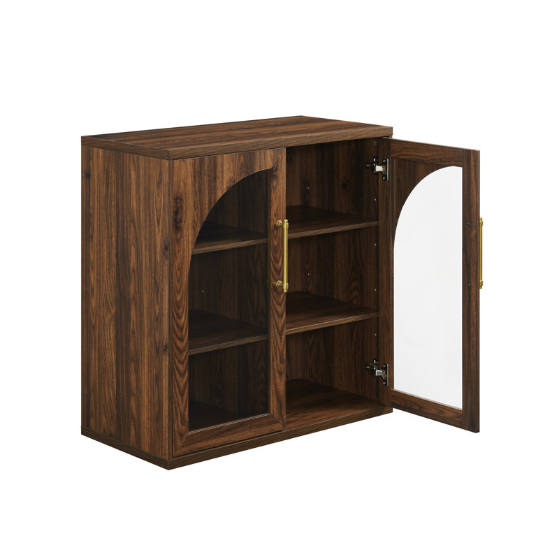 Buffet l 32 po avec tablettes réglables et portes en verre, Brun