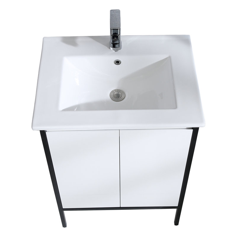 Ceramic 24 po L x 18 po P 2 portes Meuble-lavabo avec évier simple et Comptoir en Céramique