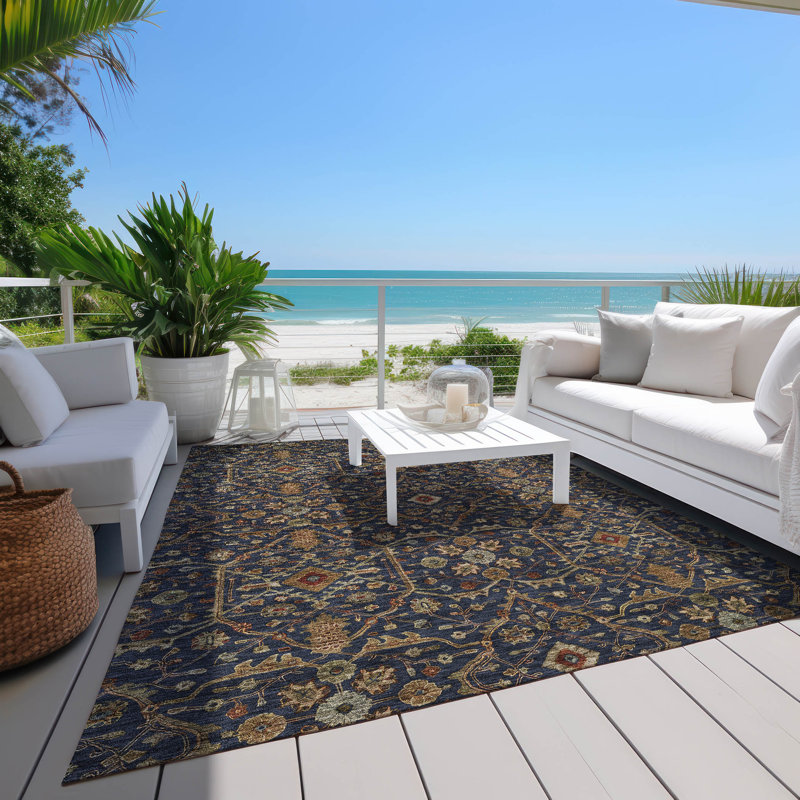 Machine Washable Indoor/Outdoor Chantille ACN1130 Navy Rug, Rectangle 8' x 10'