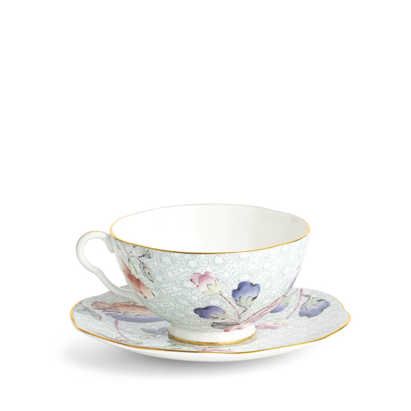Cuckoo White and Green Porcelain Teacup with Saucer