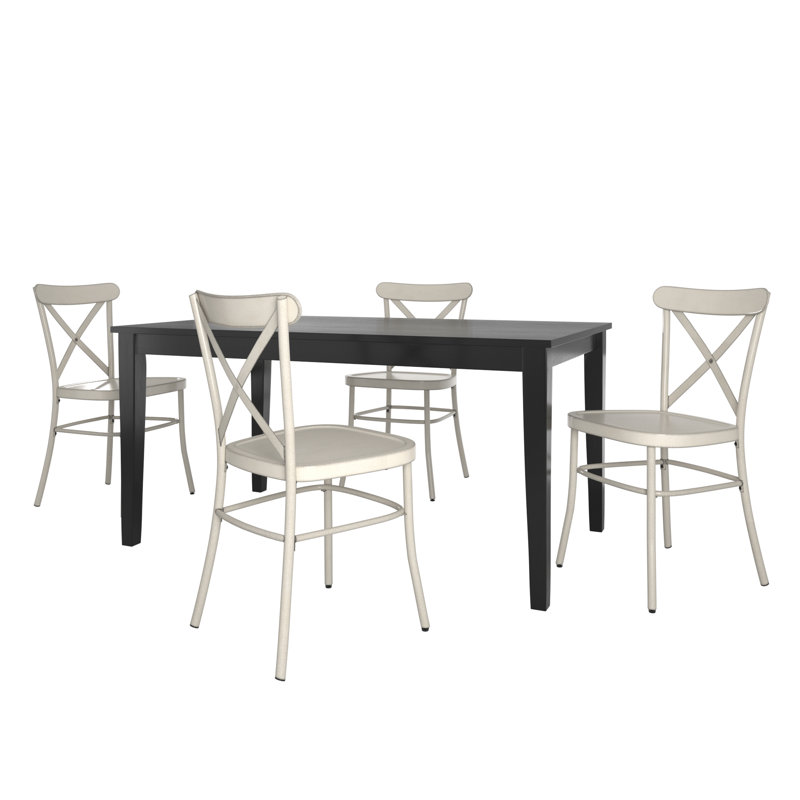 Ensemble de salle à manger 60 po Deshandra - 5 pièces, table de salle à manger noire et chaises en X-Cross, Blanc antique