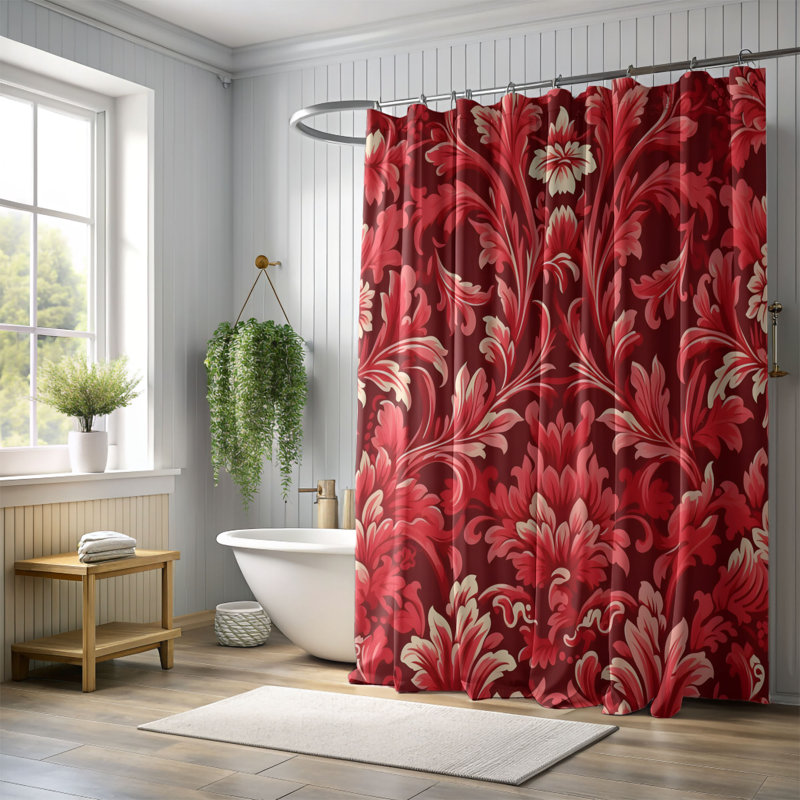 Rideau de douche rouge Premium Damask, H 74 po x l 71 po