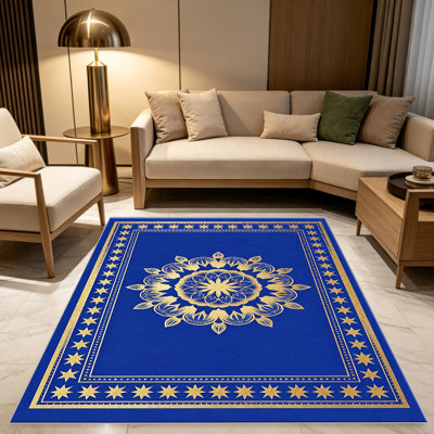 Tapis Royal Royal Gold Star pour le salon, doux et confortable, adapté à toutes les saisons, facile à entretenir, tapis de sol intérieur lavable à la machine, sous la table de ferme convenant à la chambre à coucher, à la salle à manger, au bureau, au balcon, au patio de décoration intérieure