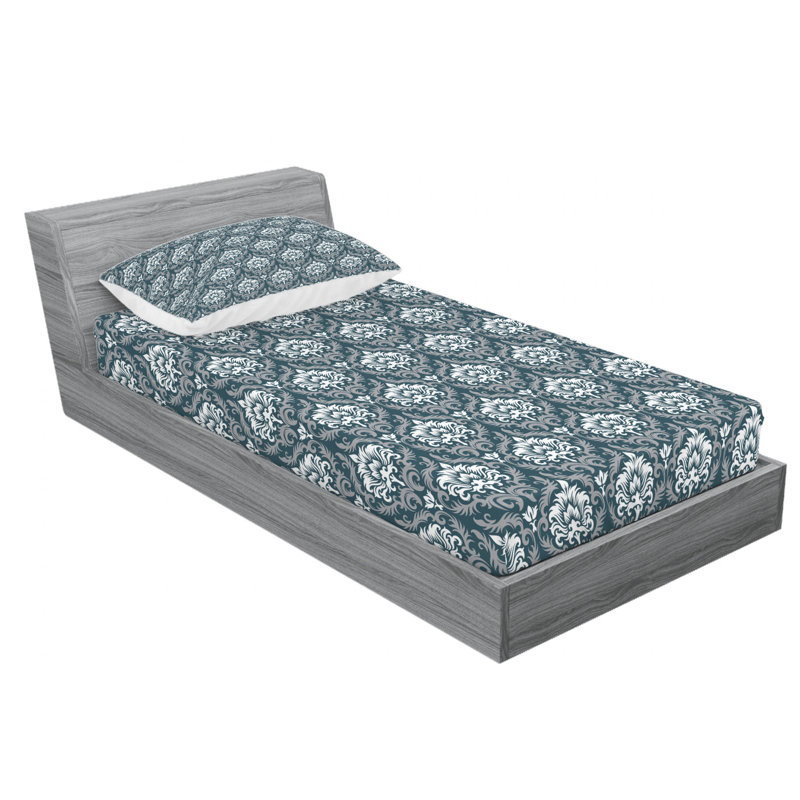 Microfiber Damask Sheet Set, Twin XL Sheet Set + Fitted Sheet + 1 Pillowcase, Gray