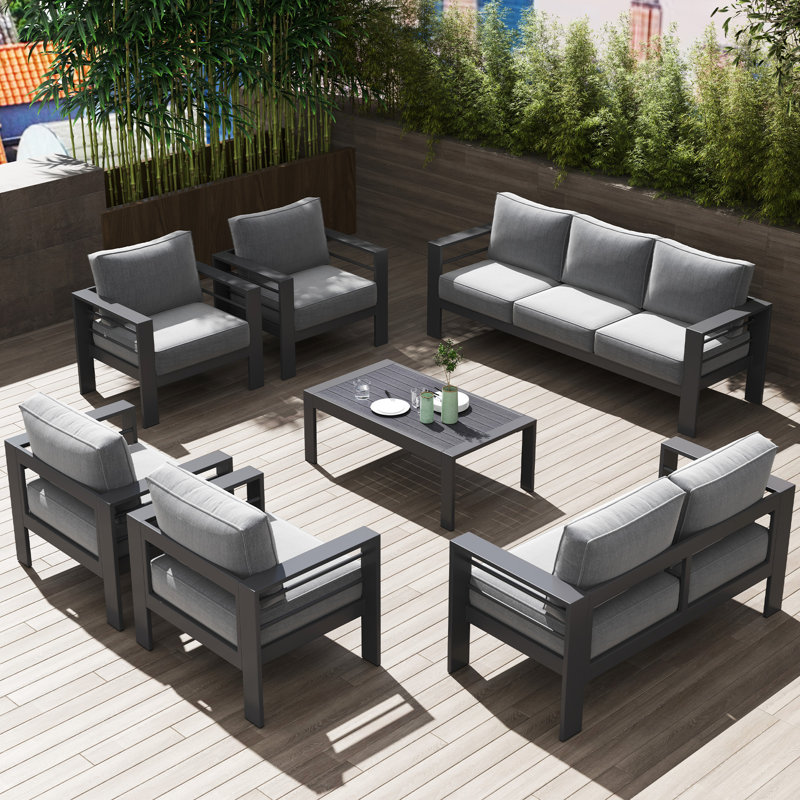 Aluminum 9-Person Outdoor Conversation Sets, Gray/Gray