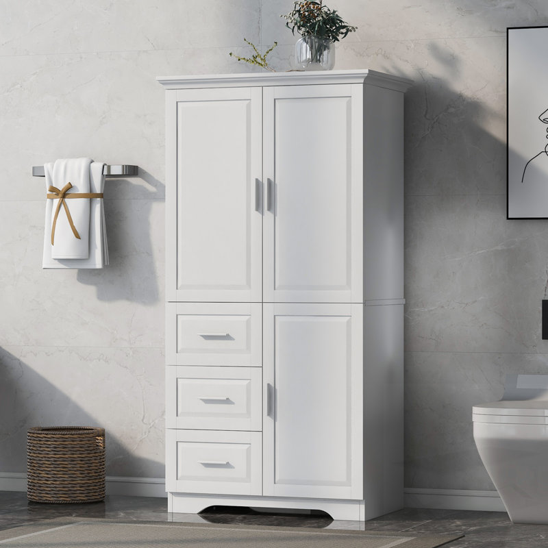 Tall And Wide Storage Cabinet With Doors For Bathroom/Office, Three Drawers, Maximizing Organization And Space Efficiency