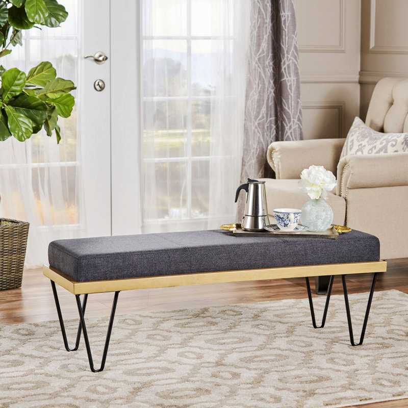 Banc rembourré en tissu Keniyah, Gris anthracite
