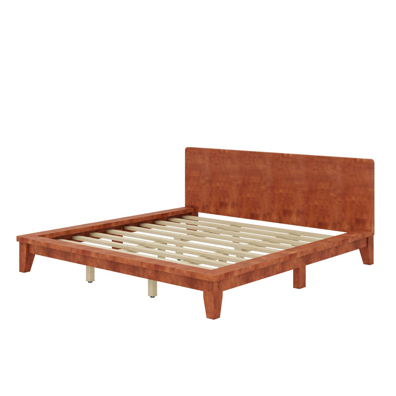 Base de lit plateforme avec tête de lit haute, support à lattes de bois, aucun sommier requis, Brown, Très grand lit