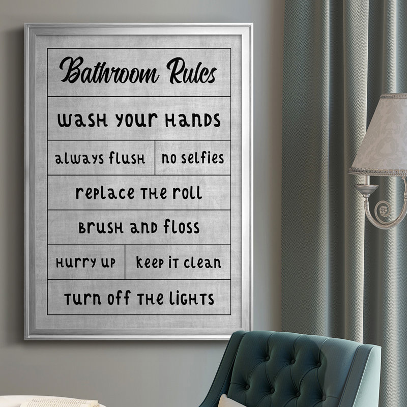 " Simple Bathroom Rules ", 24.5" H x 18.5" W x 1" D, Silver