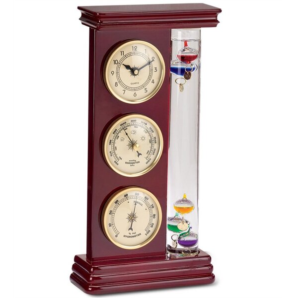 Executive Thermometer, Humidity Reader, Barometer, and Clock Weather  Station - 3 Instruments - PVD Brass