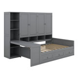 Wooden Daybed With Three Drawers, And All-In-One Cabinet, Desk And Shelves